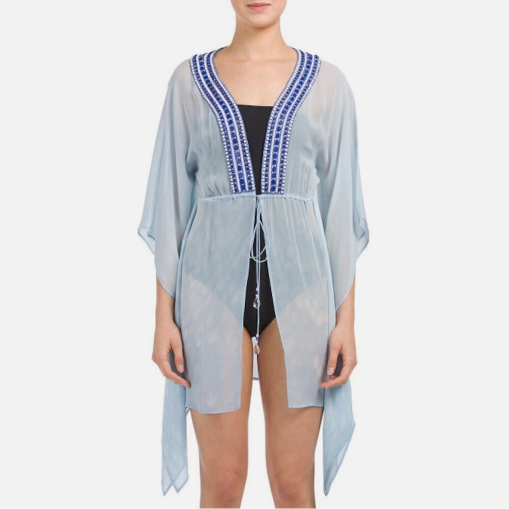 Debbie Katz Antonia Silk Georgette Beaded Swim Cover Up Dress